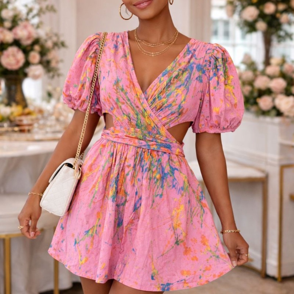 Colorful Splatter Pink w/ side cutouts Dress BAD COLLECTION